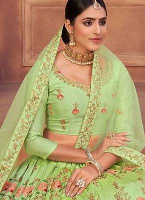Embroidered Thread Work Semi-Stitched Lehenga & Unstitched Blouse With Dupatta 2