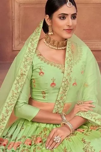 Embroidered Thread Work Semi-Stitched Lehenga & Unstitched Blouse With Dupatta