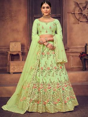 Embroidered Thread Work Semi-Stitched Lehenga & Unstitched Blouse With Dupatta 3