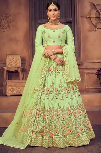 Embroidered Thread Work Semi-Stitched Lehenga & Unstitched Blouse With Dupatta