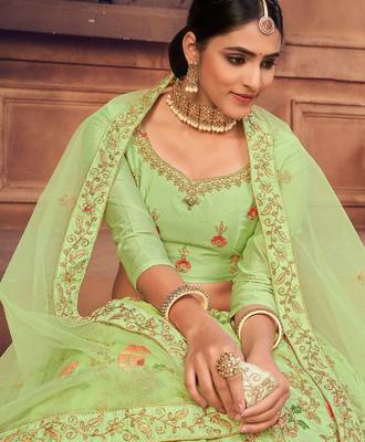 Embroidered Thread Work Semi-Stitched Lehenga & Unstitched Blouse With Dupatta 4