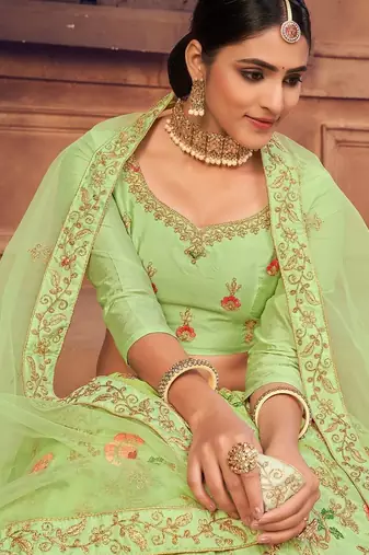 Embroidered Thread Work Semi-Stitched Lehenga & Unstitched Blouse With Dupatta