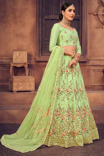 Embroidered Thread Work Semi-Stitched Lehenga & Unstitched Blouse With Dupatta