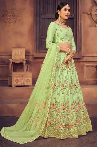 Embroidered Thread Work Semi-Stitched Lehenga & Unstitched Blouse With Dupatta