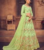Embroidered Thread Work Semi-Stitched Lehenga & Unstitched Blouse With Dupatta