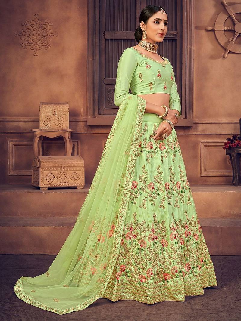 Embroidered Thread Work Semi-Stitched Lehenga & Unstitched Blouse With Dupatta