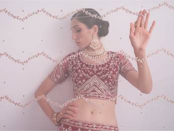 Maroon Cording Thread Sequins Embroidered With Zari Work Net Semi Stitched Party Wear Wedding Bridal Lehenga Choli 4