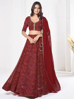Printed Semi-Stitched Lehenga & Unstitched Blouse With Dupatta 1