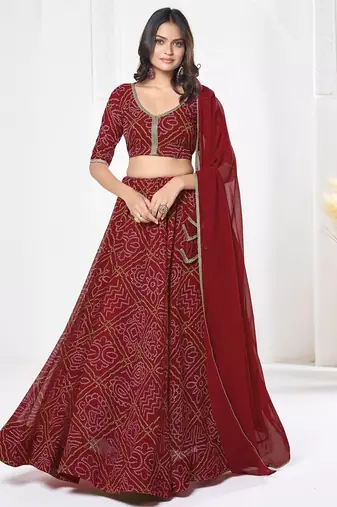 Printed Semi-Stitched Lehenga & Unstitched Blouse With Dupatta