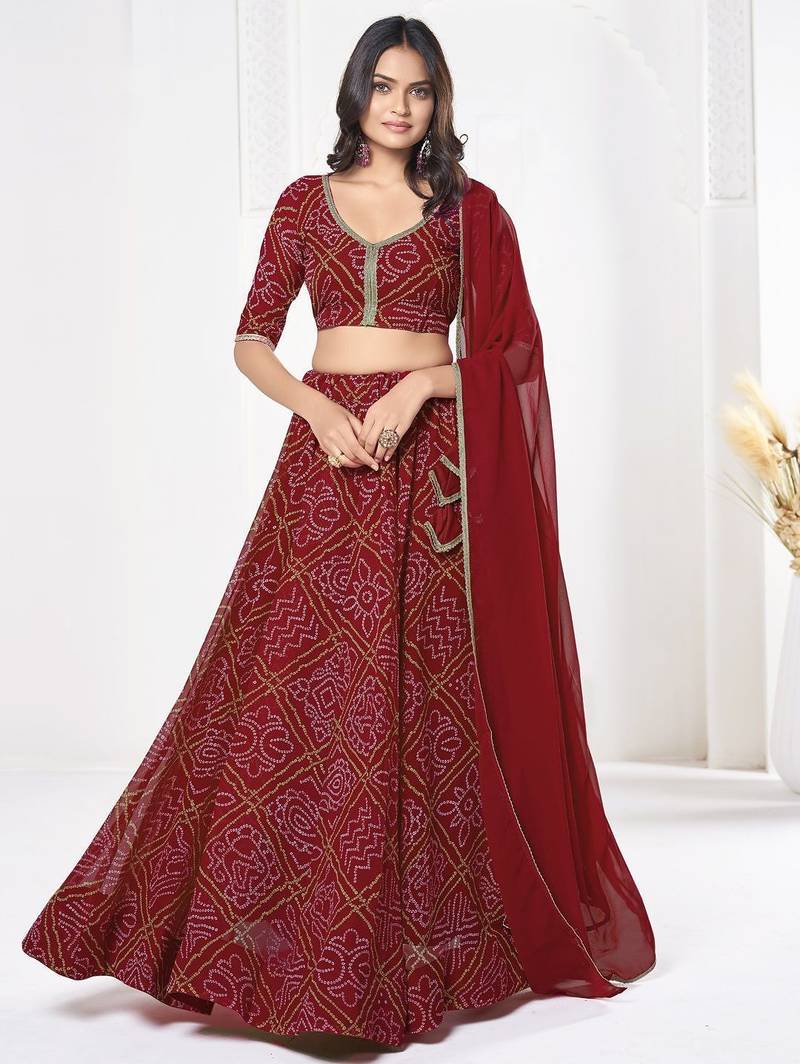 Printed Semi-Stitched Lehenga & Unstitched Blouse With Dupatta