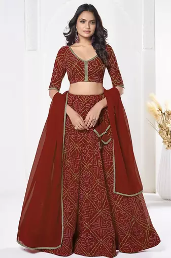 Printed Semi-Stitched Lehenga & Unstitched Blouse With Dupatta