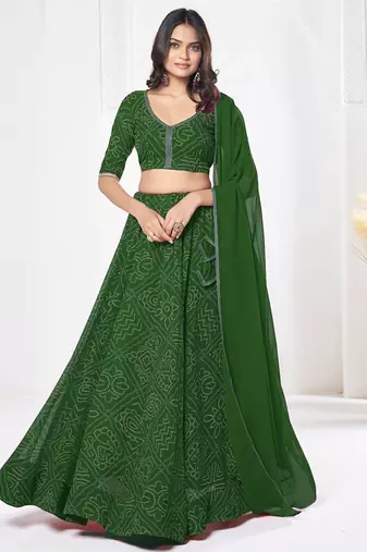 Printed Semi-Stitched Lehenga & Unstitched Blouse With Dupatta