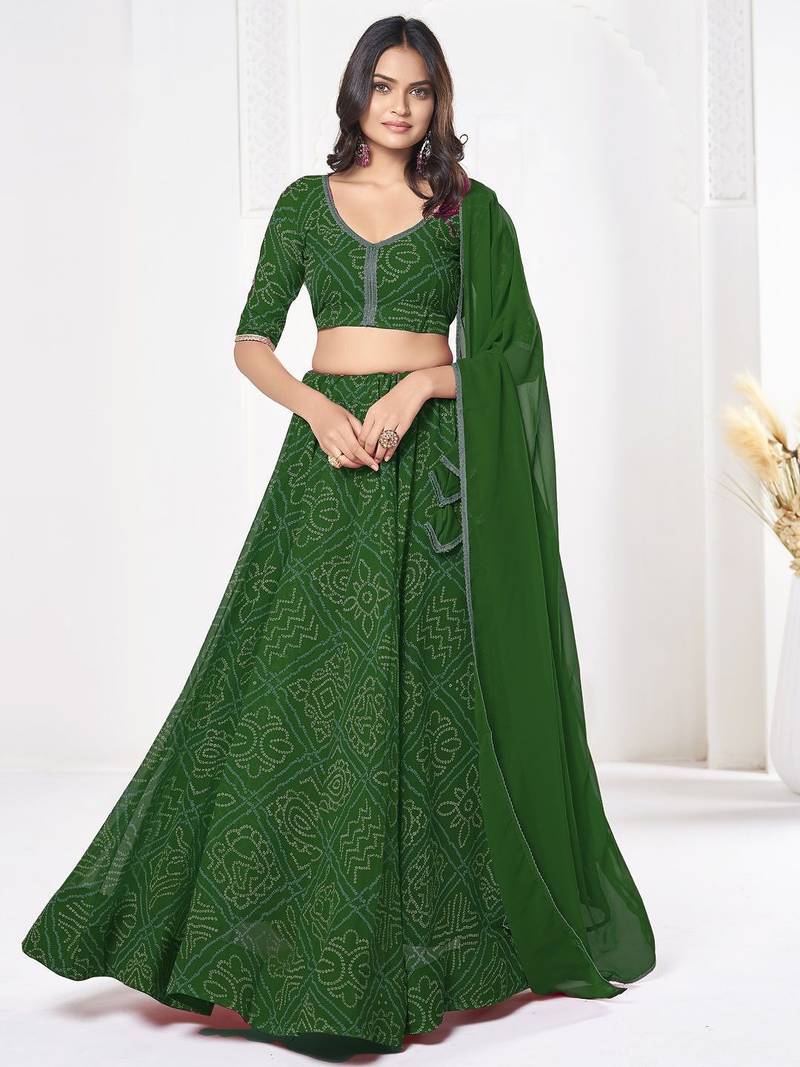 Printed Semi-Stitched Lehenga & Unstitched Blouse With Dupatta