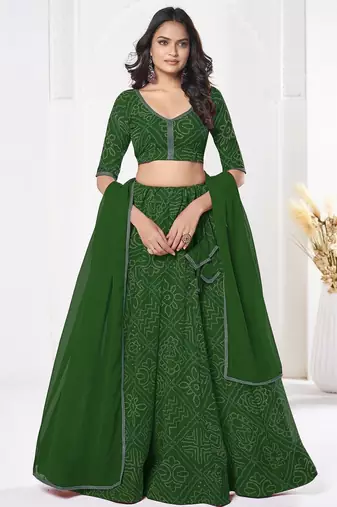 Printed Semi-Stitched Lehenga & Unstitched Blouse With Dupatta