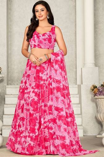 Printed Semi-Stitched Lehenga & Unstitched Blouse With Dupatta