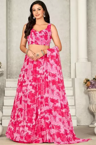 Printed Semi-Stitched Lehenga & Unstitched Blouse With Dupatta
