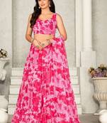Printed Semi-Stitched Lehenga & Unstitched Blouse With Dupatta