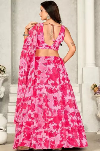 Printed Semi-Stitched Lehenga & Unstitched Blouse With Dupatta