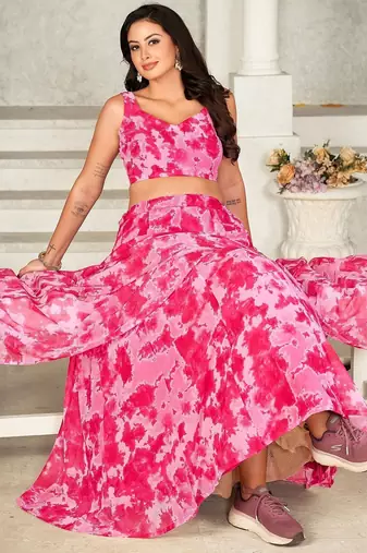 Printed Semi-Stitched Lehenga & Unstitched Blouse With Dupatta