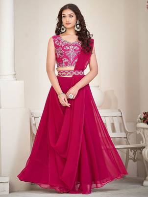 Embroidered Thread Work Semi-Stitched Lehenga & Unstitched Blouse With Dupatta 1