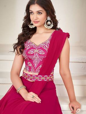 Embroidered Thread Work Semi-Stitched Lehenga & Unstitched Blouse With Dupatta 2