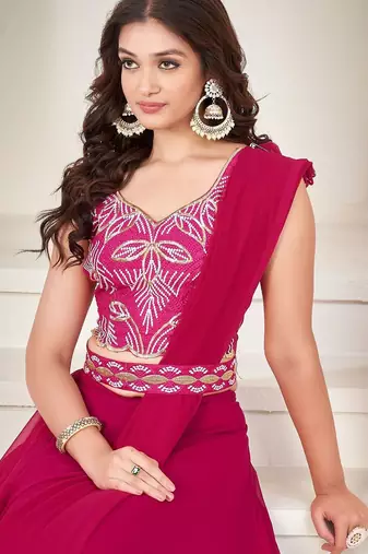 Embroidered Thread Work Semi-Stitched Lehenga & Unstitched Blouse With Dupatta