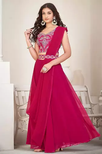 Embroidered Thread Work Semi-Stitched Lehenga & Unstitched Blouse With Dupatta
