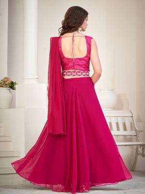 Embroidered Thread Work Semi-Stitched Lehenga & Unstitched Blouse With Dupatta 4