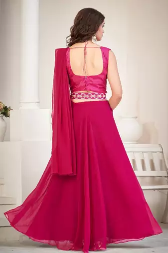 Embroidered Thread Work Semi-Stitched Lehenga & Unstitched Blouse With Dupatta