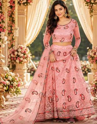 Embroidered Ready to Wear Lehenga & Unstitched Blouse With Dupatta 4
