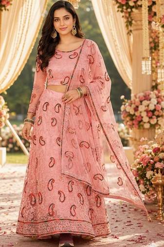 Embroidered Ready to Wear Lehenga & Unstitched Blouse With Dupatta