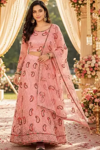 Embroidered Ready to Wear Lehenga & Unstitched Blouse With Dupatta