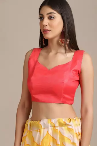 White & Red Printed Semi-Stitched Lehenga & Unstitched Blouse With Dupatta