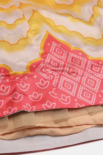 White & Red Printed Semi-Stitched Lehenga & Unstitched Blouse With Dupatta