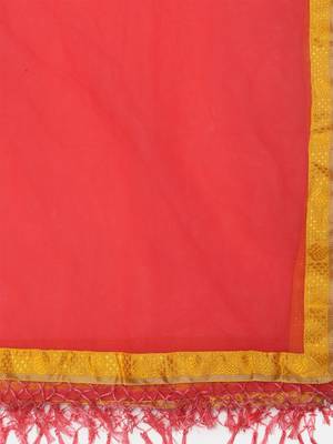 White & Red Printed Semi-Stitched Lehenga & Unstitched Blouse With Dupatta 4