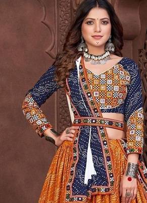 Embroidered Thread Work Semi-Stitched Lehenga & Blouse With Dupatta 2
