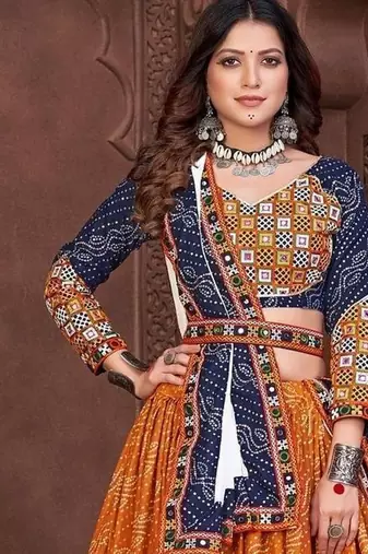 Embroidered Thread Work Semi-Stitched Lehenga & Blouse With Dupatta