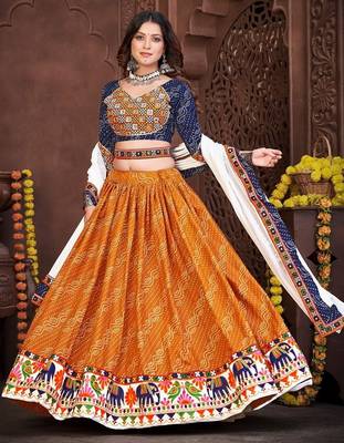 Embroidered Thread Work Semi-Stitched Lehenga & Blouse With Dupatta 3