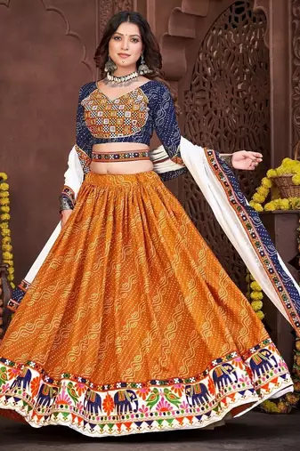 Embroidered Thread Work Semi-Stitched Lehenga & Blouse With Dupatta