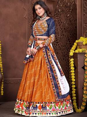 Embroidered Thread Work Semi-Stitched Lehenga & Blouse With Dupatta 4