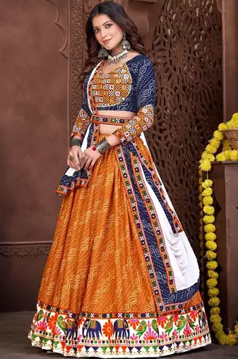 Embroidered Thread Work Semi-Stitched Lehenga & Blouse With Dupatta