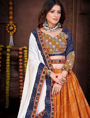 Embroidered Thread Work Semi-Stitched Lehenga & Blouse With Dupatta 1