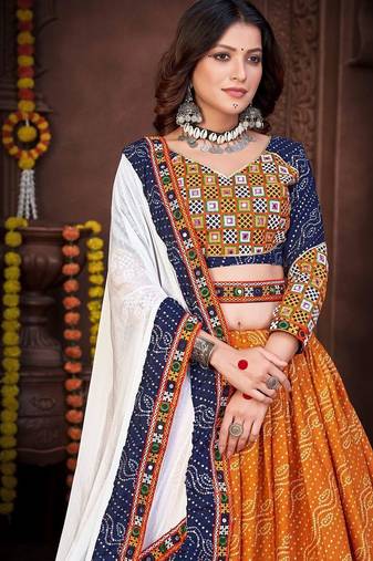 Embroidered Thread Work Semi-Stitched Lehenga & Blouse With Dupatta