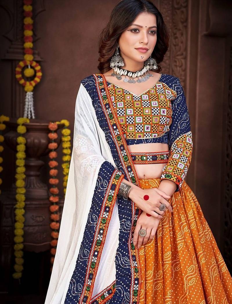 Embroidered Thread Work Semi-Stitched Lehenga & Blouse With Dupatta