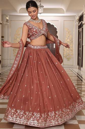 Embroidered Thread Work Semi-Stitched Lehenga & Unstitched Blouse With Dupatta