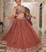 Embroidered Thread Work Semi-Stitched Lehenga & Unstitched Blouse With Dupatta