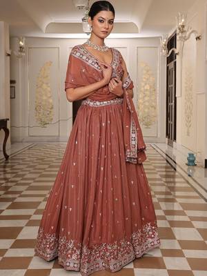 Embroidered Thread Work Semi-Stitched Lehenga & Unstitched Blouse With Dupatta 3