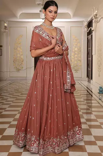 Embroidered Thread Work Semi-Stitched Lehenga & Unstitched Blouse With Dupatta