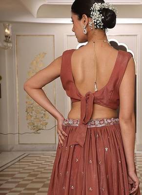 Embroidered Thread Work Semi-Stitched Lehenga & Unstitched Blouse With Dupatta 4