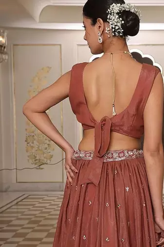 Embroidered Thread Work Semi-Stitched Lehenga & Unstitched Blouse With Dupatta